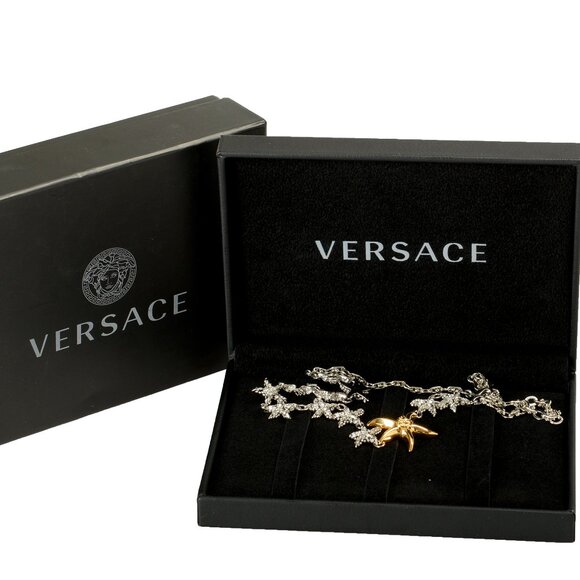 Versace Silver & Gold Color Metal Strass Stars Shaped Chain Necklace Pendant - Picture 8 of 8
